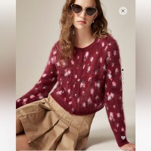 NWT: Brushed Cashmere Cropped Cardigan - Burgundy Floral